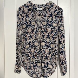 Velvet by Graham & Spencer Navy Cream Long Sleeve Button Down Shirt Top Size‎ XS